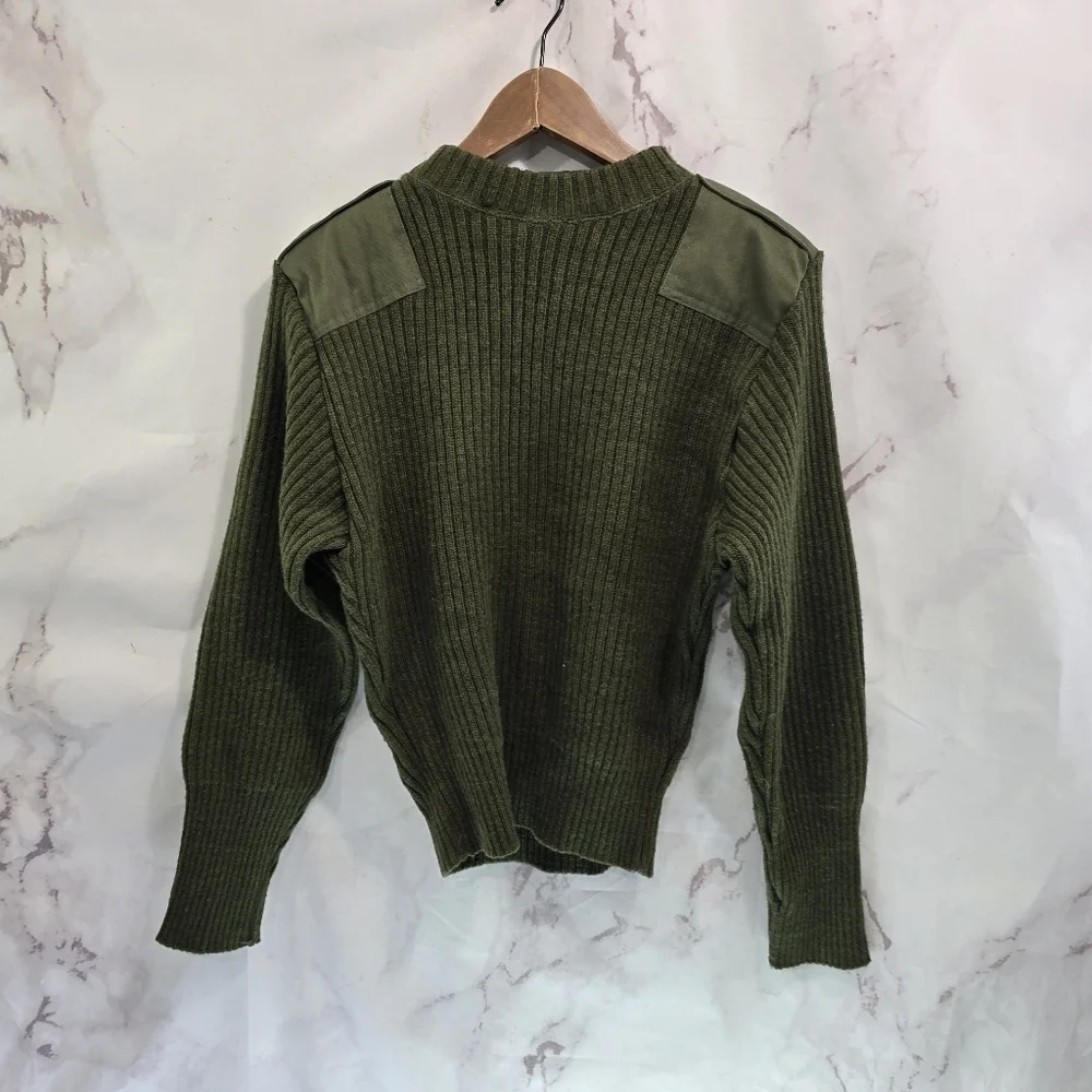 Vintage Wool Sweater Mens S 36 Green Shoulder Elbow Commando Military Tactical